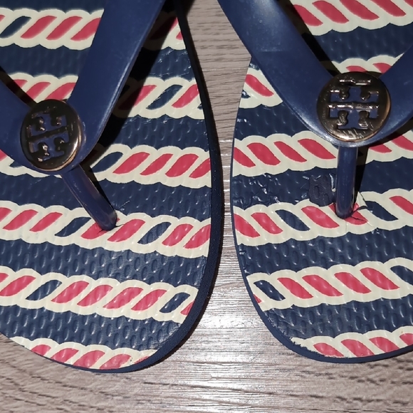 Tory Burch Navy and Red Rope Pattern Sandals - Picture 3 of 6
